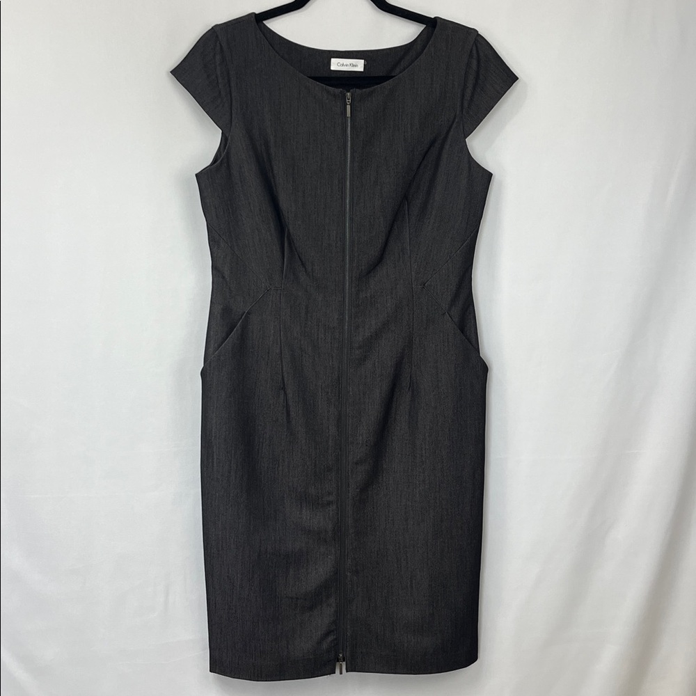 Calvin Klein Cap Sleeve Structured Gray Denim Dress - Size 8